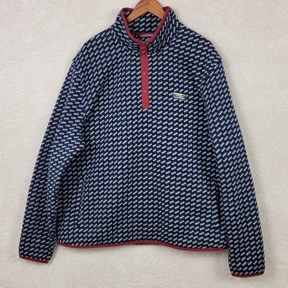 L.L. Bean Navy Birdseye Print Slightly Fitted Fleece Pullover Sweater Sz XXL NEW - Picture 3 of 11